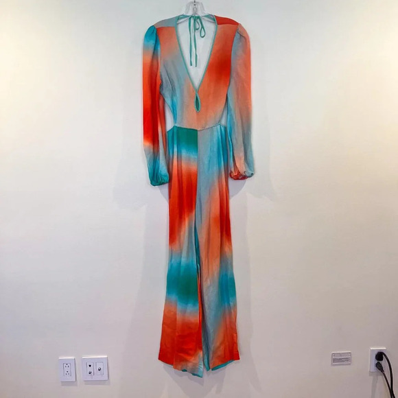 The Wolf Gang Martina Linen Blend Ombre Open Cutout Back Straight Leg Jumpsuit M - Picture 3 of 15